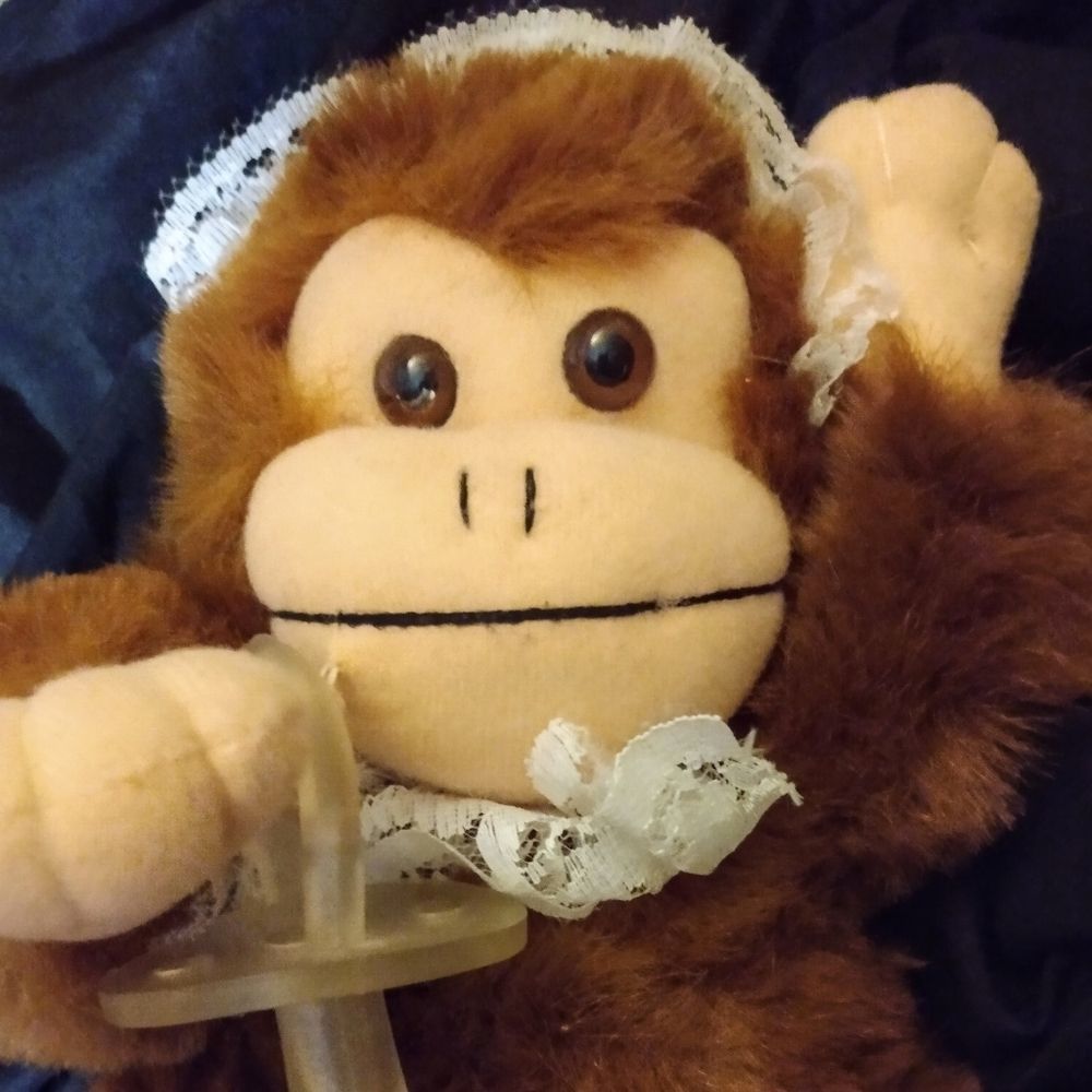 Baby Monkey Kids Plush Toy With A Lace Bonnet And Pacifier